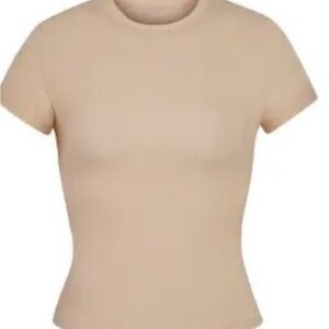 SKIMS Tan Fitted Cap Sleeve T-Shirt